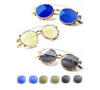 Clippies Coloured Clipon sunglasses for prescription glasses. Clip On Sunglasses Over Prescription Glasses. Non Flip Clip-on Sunglasses - Blue, Gold, Black (Mirrored Lens Clip-on Gold Frame)