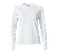 Clique - Women's Long-Sleeved Crew Neck T-Shirt Basic-T L/S Ladies in Cotton Jersey Slim-Fit in Various Sizes and Colours, White, XS