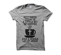 Clique Clothing All I Need a Little Bit of Coffee and a Whole Lot of Jesus T-Shirt (Grey, L)