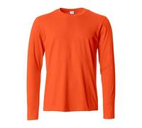 Clique - Men's Long Sleeve T-Shirt Basic-T L/S, Cotton Jersey, Elastic Collar, Sweatband, Slim-Fit Fit, Orange, M