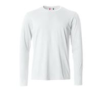 Clique - Men's Long Sleeve T-Shirt Basic-T L/S, Cotton Jersey, Elastic Collar, Sweatband, Slim-Fit Fit, White, Xl