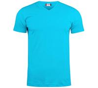 Clique - Men's Women's Unisex Basic T-Shirt, V-Neck, Cotton Jersey, Sweatband, Elastic Collar, Slim-Fit Fit, turquoise, XL