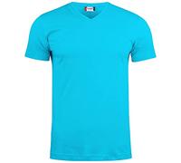 Clique - Men's Women's Unisex Basic T Shirt V-Neck, Cotton Jersey, Sweatband, Elastic Collar, Slim Fit (Turquoise L), turquoise