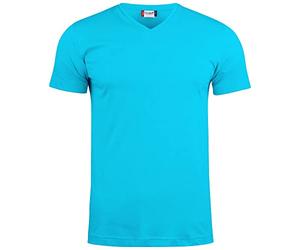 Clique - Men's Women's Unisex Basic T Shirt V-Neck, Cotton Jersey, Sweatband, Elastic Collar, Slim Fit (Turquoise L), turquoise