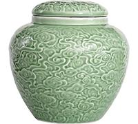 CLISDFG Ceramic Ginger Canister Large 101 Oz Chinese Porcelain Food Storage Jar With Airtight Wood Lid, Classic Cloud Pattern, Home Caddy Kitchen Tea Tin For Sugar,