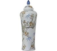 CLISDFG Ceramic Ginger With Lid, Chinese Ancient Porcelain Temple Storage Jar, Decorative Vase For Living Room,White-L