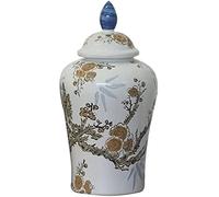 CLISDFG Ceramic Ginger With Lid, Chinese Ancient Porcelain Temple Storage Jar, Decorative Vase For Living Room,White-S