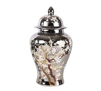 CLISDFG Ceramic Silver Ginger Lid Hand Painted Tree, Decorative Porcelain Jars Temple Jar With Lids, Flower Vases Decor For Living Room Bedroom Shelf Bookshe