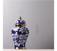 CLISDFG Chinese Blue And White Porcelain General Jar Pattern Floral Ginger Pot Storage Tank With Lid Vase Home Decoration,Medium