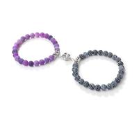 CLISDFG Girl Bracelets for Men 8mm Amethyst Bracelet Uncut 2PCS Nature Stones 2PCS Couple Puzzle Flowers White Beads Braided Elastic 17cm x 7mm for Engagement Decorations