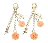 CLISDFG Rose Keychain Charm, Purse Charm Rose Keychains Flower Purse Bag Keychain with Chain Tassel for Women