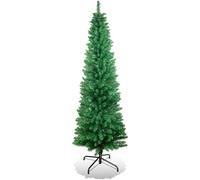 Cliselda 5ft Artificial Slim Christmas Tree 320 Branches Tips, 1.5m Green Pencil Christmas Tree with Foldable Metal Stand, Holiday Christmas Decorations, Easy Assembly