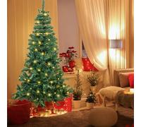 Cliselda 6ft Pre-Lit Artificial Christmas Tree with 80 LED Lights 750 Branch Tips，Green Xmas Tree with Metal Stand, Indoor and Outdoor Holiday Decoration, Energy Saving, Easy Assembly