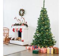 Cliselda 7ft Christmas Tree with Lights, Artificial Green Xmas Tree with Metal Stand, Indoor and Outdoor Holiday Decoration, Energy Saving, Easy Assembly