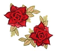 CLISPEED 1 Pair Red Embroidered Floral Applique Patches Made of Polyester Yarn for Wallets and T-Shirts, Easy to Use Decorative Sew on Patches for Clothing Embellishment