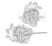 CLISPEED 1 Set Rhinestone Wrist Flower Corsage Faux Pearl Cloth Flower Bridal Wristlet for Weddings Elegant Bracelet for Bridesmaids Prom and Special Occasions