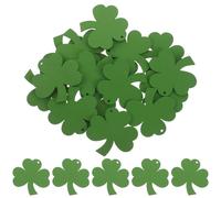 CLISPEED 100pcs St Patrick’s Day Shamrock Wood Slice Decorations, Wooden Hanging Ornaments for Holiday Party, Farmhouse Rustic Four-Leaf Leaf Craft Pieces