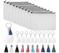 CLISPEED 10pcs Canvas Zipper Makeup Bag Set with Tassel Keychain and Acrylic Circle, Thickened Sublimation Heat Transfer Cosmetic Pouches for Travel and DIY Cosmetics Storage