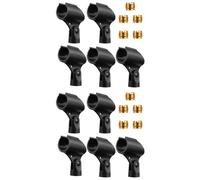 CLISPEED 10pcs Large Size Microphone Clip Holder Clamp with Female Adapter, Black Pe and Abs Material, Durability, for Live Streaming and Audio Recording