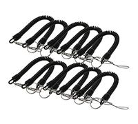 CLISPEED 10Pcs Retractable Coil Keychain with Elastic Rope Buckles Lost Spring Keychains for Fishing Camping Hiking Durable and Stretchable Key Holder with Lobster Clasp Black