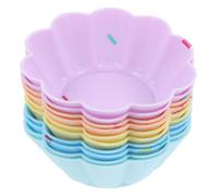 CLISPEED 10pcs Reusable Silicone Baking Cups Nonstick Muffin Liners with Flower Shape Cake Mold for DIY Cupcakes and Muffins Blue Yellow Purple Easy to Clean and Break Resistant