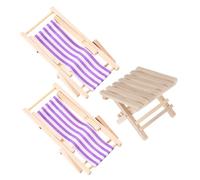 CLISPEED 12 Dollhouse Miniature Furniture Set Purple Striped Foldable Beach Chairs X2 with Folding Beach Table Simulation Chair Model for Dollhouse Decor and Accessories