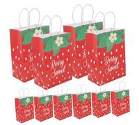 CLISPEED 12pcs Strawberry Print Paper Party Favor Bags with Handles Cute Candy Tote for Birthday Snacks and Sweet Treats Decorative Goody Bags for Gatherings and Holiday Presents