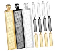 CLISPEED 15pcs Rectangle Jewelry Pendant Bases DIY Craft Charms Metal Necklace Bracelet Making Accessories in Silver Gold Black for Custom Jewelry Designs