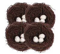 CLISPEED 16pcs Artificial Rattan Bird Nest and Eggs Simulation Bird Nests for Easter Party DIY Craft Home and Garden Ornament
