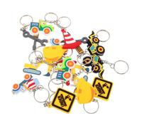 CLISPEED 16PCS Construction Keychain PVC Mini Engineering Vehicles Party Favors for Birthday Shower Tractor Excavator Bulldog Backpack Decorations