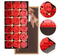 CLISPEED 18Pcs Gradient Red Imitation Rose Soap Flowers with Box Floral Scented Bath Soap Set for Women Valentine’S Day and Wedding for Body Cleansing