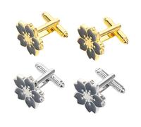 CLISPEED 2 Pairs Japanese Cherry Blossom Cufflinks for Women Alloy Sleeve Buttons Minimalist Floral Design Comfortable Fit Business Suit Accessories for Formal Shirts
