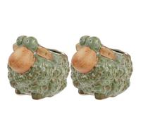 CLISPEED 2 Pcs Ceramic Sheep Plant Pots Green Creative Gardening Pots