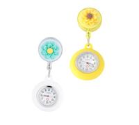 CLISPEED 2 Pcs Portable Nurse Hanging Pocket Watches Clip Quartz Fob Watches for Doctors and Nurses with Heat Resistant Mirror Wearable and Easy to Clean Tea Flower Yellow and Green