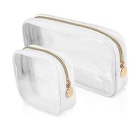 CLISPEED 2 Pcs Semi Transparent PVC Toiletry Bags for Women Travel Makeup Organizer Pouches with Double Zipper Closure Soft Matte Finish Clear Cosmetic Storage for Skincare and Accessories