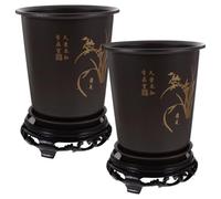 CLISPEED 2 Sets Black Abs Orchid Planter Pots Lightweight and Practical Rounded Flower Pots for Indoor Plants and Balcony Use