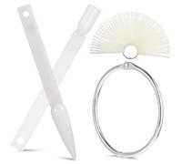 CLISPEED 200 Pcs Fan Shaped Nail Art Tips Sticks with Metal Rings Smooth Flat Surface Practice Nails for and Beginners Durable Reusable Display Sticks for and Polish