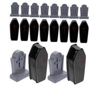 CLISPEED 20pcs Miniature Resin Tombstone and Coffin Decor for Halloween Haunted House Realistic Grave Ornaments with Strong Horror Scent Party Decoration Props Random Color