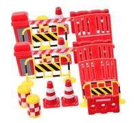 CLISPEED 22pcs Kids Traffic Sign Toy Set for Educational Simulation Play, Miniature Road Block and Barricade Models, Red and Yellow Plastic Teaching Aids for Road Safety Learning and Role Play