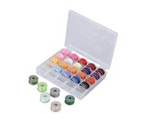 CLISPEED 25 Pcs Sewing Machine Bobbin Spools with Threads and Tape Measure in Transparent Plastic Storage Case for Domestic Use