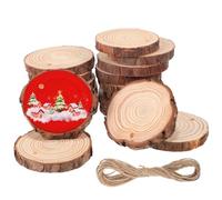CLISPEED 25pcs Natural Wood Slices with Drilled and Jute Rope Round Wooden Discs for DIY Crafts Rustic Wedding Decorations Hanging Ornaments Unfinished Wood Circles for Crafting