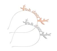CLISPEED 2Pcs Alloy Deer Antler Headbands Xmas Hair Decor Metal Headdresses for Women Holiday Party Festival Hairbands Silver and Rose Gold