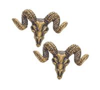 CLISPEED 2pcs Antique Brass Goat Head Cabinet Handles Animal Drawer Knobs Vintage Sturdy Brass Pulls for Cupboards Wardrobes Kitchen Doors Retro Decorative Furniture Hardware