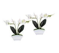 CLISPEED 2pcs Artificial Potted Phalaenopsis Bonsai with Delicate Design and Strong Durability, White Silk Flower Fake Flower Decor for Weddings and Home Decorations
