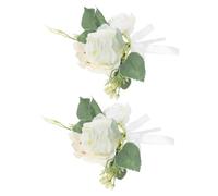 CLISPEED 2Pcs Artificial White Rose Corsage Wedding Boutonniere Simulated Flower Brooch for Bridesmaids Groom Bridal Party Accessories Elegant Decorative Gift