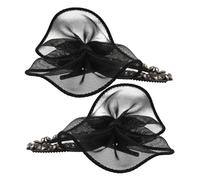 CLISPEED 2pcs Bow Hairpin Rhinestone Black Tulle Bowknot Hair Clips Ponytail Holder for Bridesmaids Parties Everyday Use