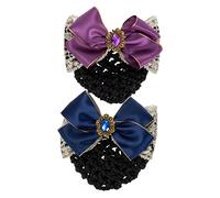 CLISPEED 2Pcs Bowknot Hair Bun Cover Net Clip for Women Gold Satin Edge Professional Hair Accessories for Ladies for Updos and Special Occasions