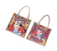 CLISPEED 2pcs Canvas Tote Bags with Peking Opera Pattern Lightweight Handbags for Women and Stylish Shopping and Leisure Shoulder Bags for Beach Party Travel