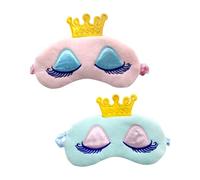 CLISPEED 2pcs Cartoon Cotton Eye Mask Crown and Long Eyelashes, Sleep Eye Patch Ice Bag, Soft Light Blocking Blindfold for Home and Travel (Pink Blue)