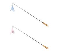 CLISPEED 2pcs Cat Teasing with Wooden Handle and Carbon Fiber Rods, Interactive Pet Teaser for Kitten and Cat Exercise, Includes Blue and Pink Hanging Pendant